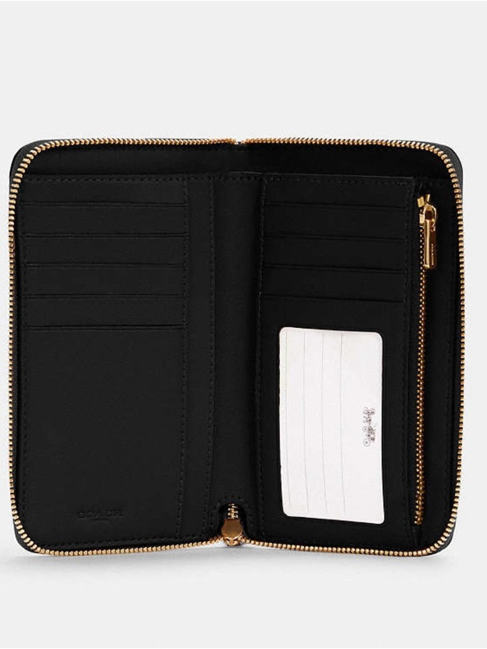 Coach Black Leather Zip-Around Wallet with Gold Logo - Picture 2 of 8